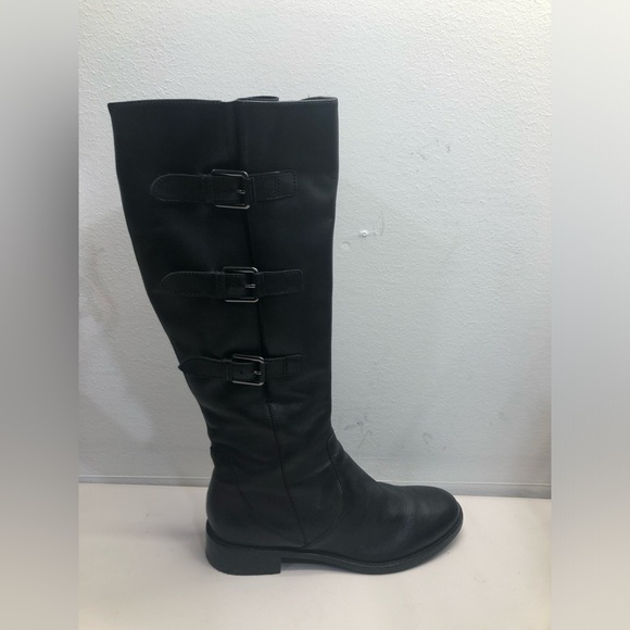 Ecco Women Black Hobart Leather Riding Knee High Boots 3 Buckle Sz 10.5 - Picture 4 of 9